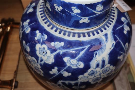 A large 19th century Chinese blue and white jar and cover Height 32cm